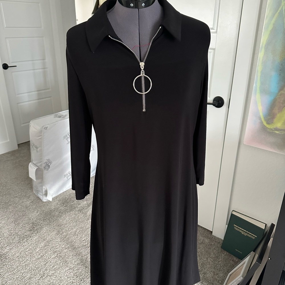 MSK Black Sheath Dress with Notched Collar and 3/4 Sleeves
